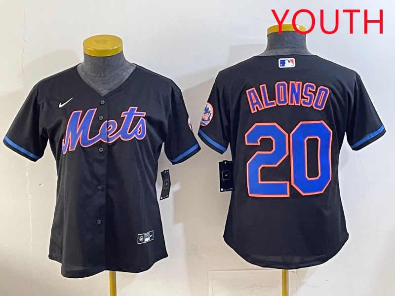 Youth 2025 New York Mets 20 Alonso Black Game Nike MLB Jersey style 1